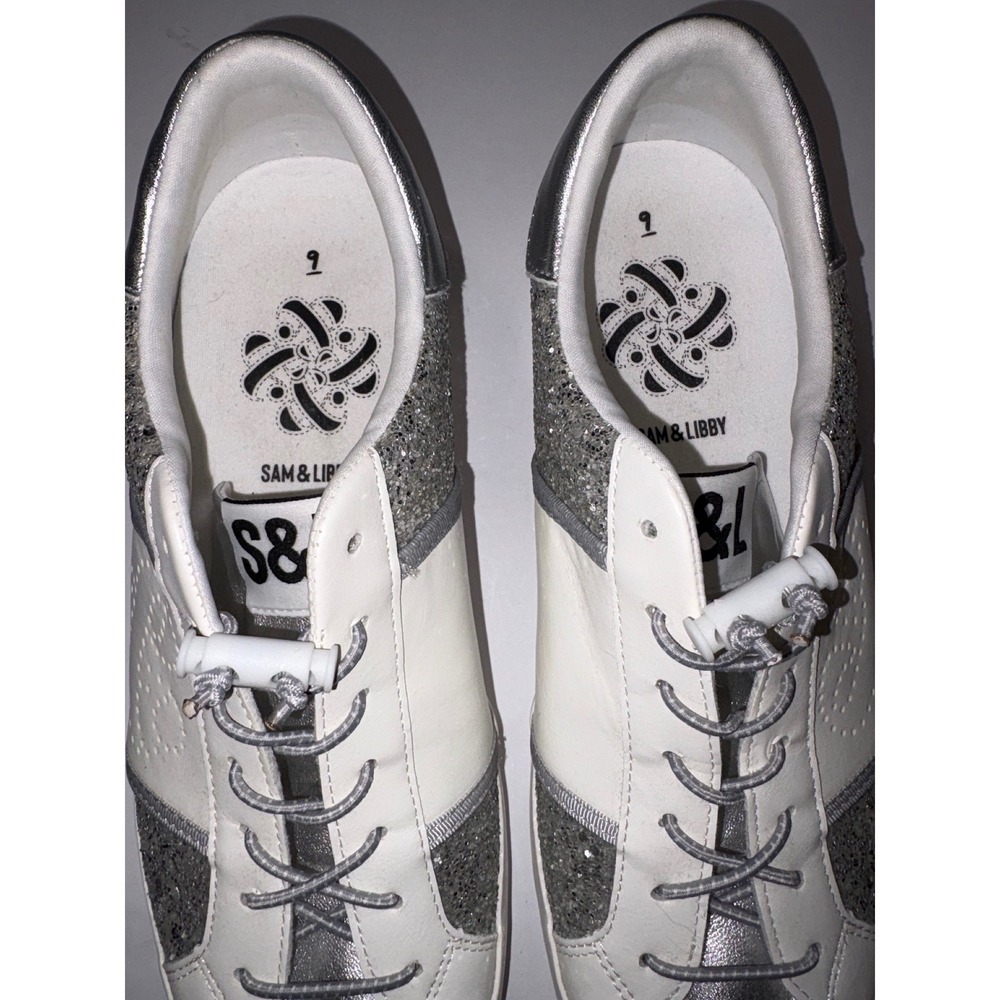 Sam & Libby Women's White Silver Glitter Low Top Fashion Sneakers Size 8 - Picture 6 of 10